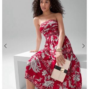 - White House Black Market Strapless Fit & Flare Dress Red Paisley Size 4
